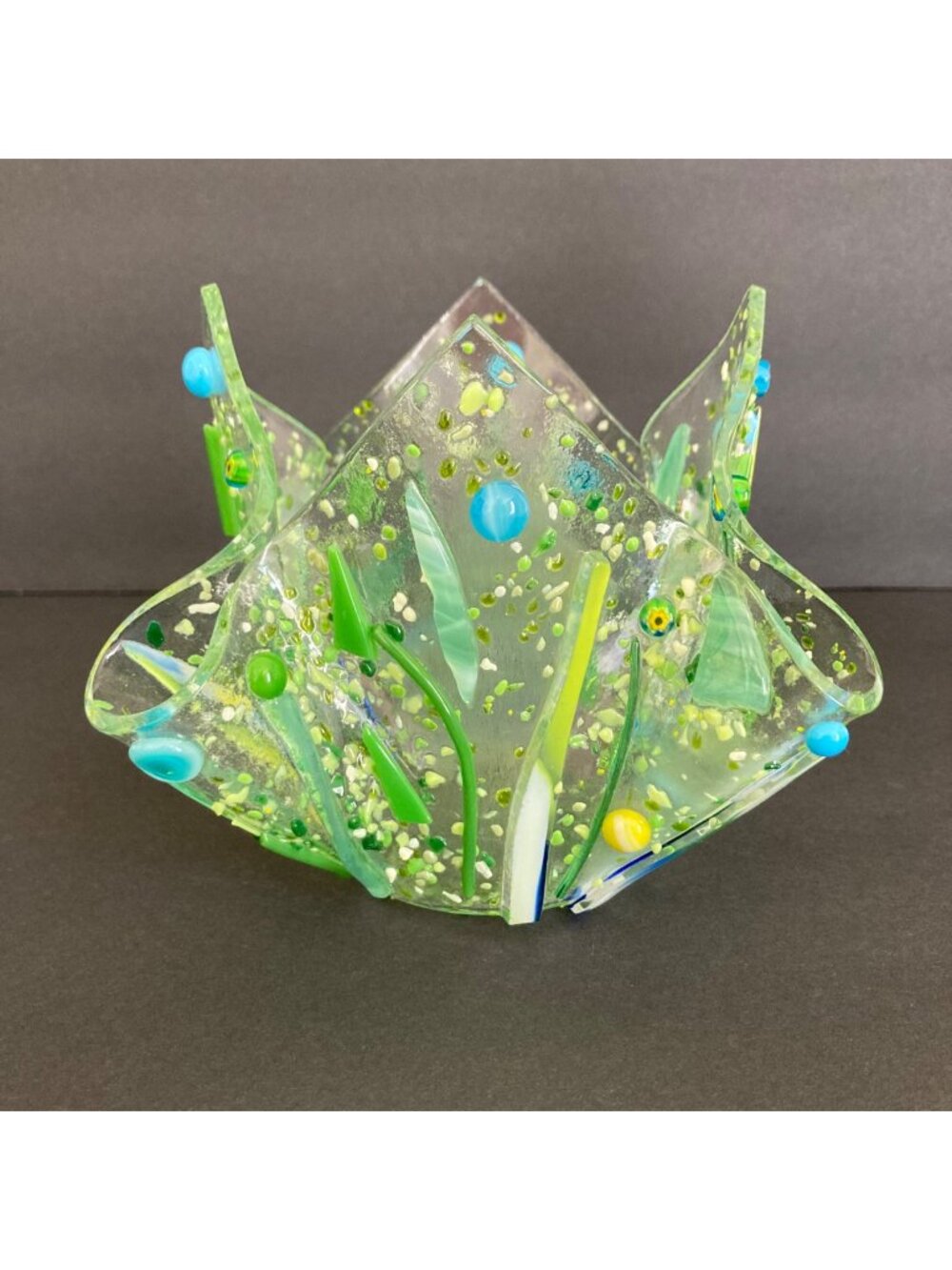 Handcrafted Fused Art Glass Handkerchief Vase Or Votive Candle Holder